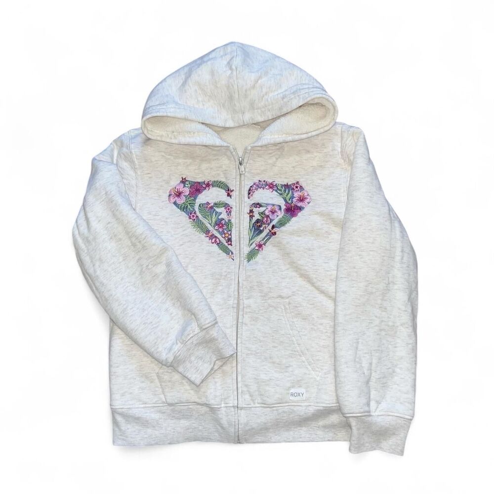 Roxy Kids' Girls' Beige Heather Logo Hoodie Sweatshirt SZ L 14-16